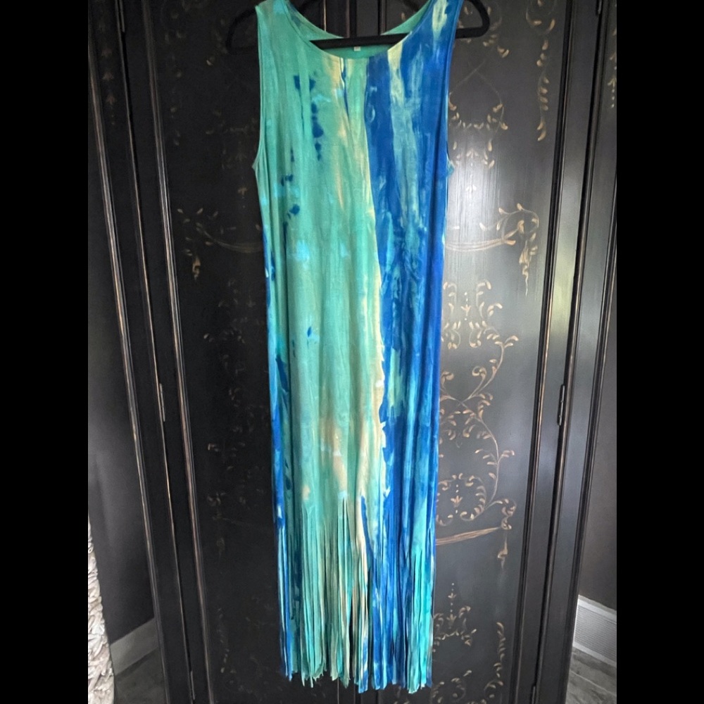 Zen-Knits tie dye fringed tank dress sz M